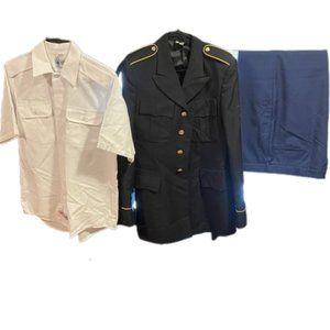 Defense Logistics Military Dress Coat PFC Patches-Blue Pants-White Button Shirt
